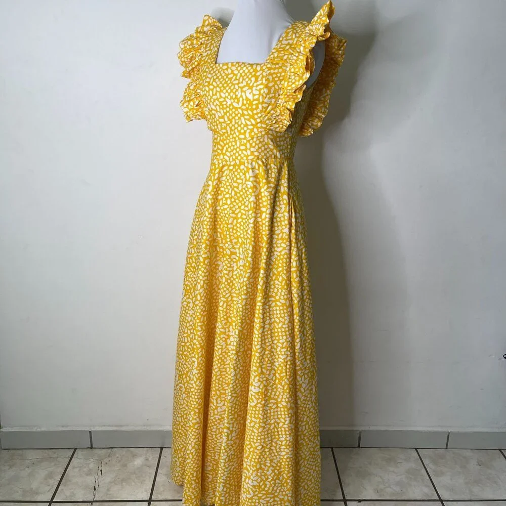 SIKA by Anthropologie Women's Yellow Marigold Ruffled Maxi Dress Size 4P - Picture 5 of 16
